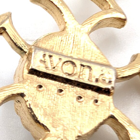 Vtg Avon Celtic Cross Gold Tone Green Stone Pendant and Clip-On Earrings Set VGC - Picture 5 of 9